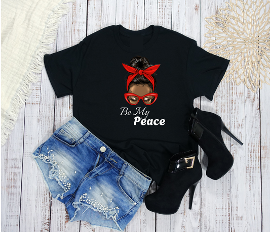 Stylish Woman's Short Sleeve T-Shirt - Graphic Red Bun Peace