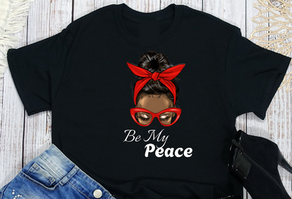 Stylish Woman's Short Sleeve T-Shirt - Graphic Red Bun Peace